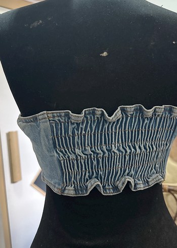 s Beden Düğmeli Kot Straplez Mini Bustiyer