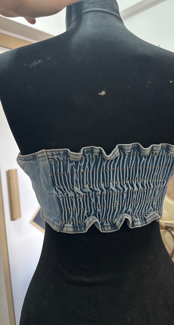 Düğmeli Kot Straplez Mini Bustiyer - Görsel 3