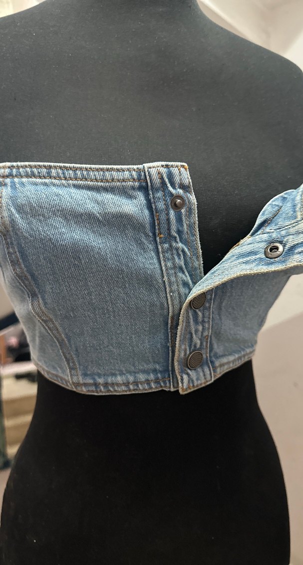 Düğmeli Kot Straplez Mini Bustiyer - Görsel 2