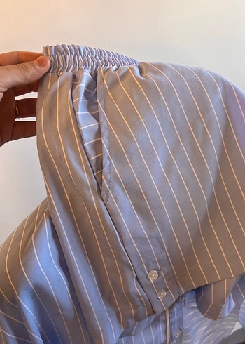 s Beden mavi Renk Mavi Çizgili Kadın Gömlek Gecelik/Pijama Takımı