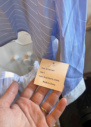 Diğer Mavi Çizgili Kadın Gömlek Gecelik/Pijama Takımı