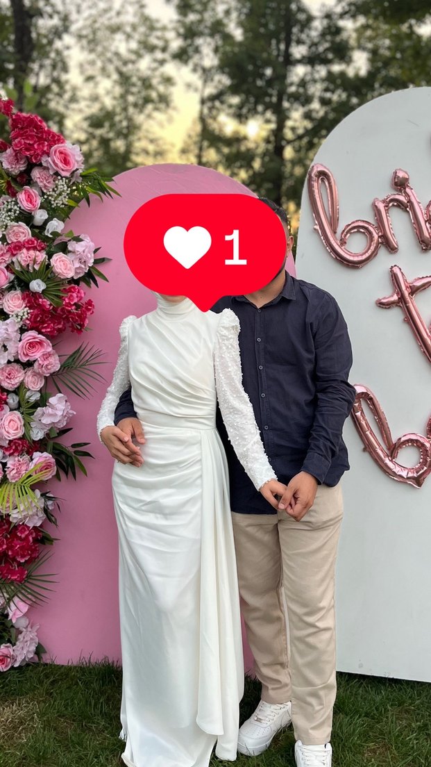 Uzun Beyaz Tesettür Düğün Elbisesi - Görsel 2