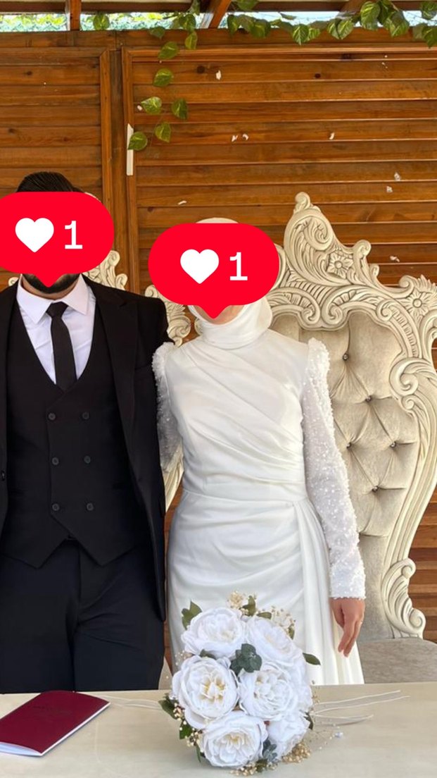 Uzun Beyaz Tesettür Düğün Elbisesi - Görsel 4