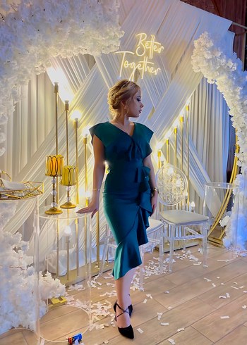 Turkuaz Drapeli Uzun Abiye Elbise - Görsel 2