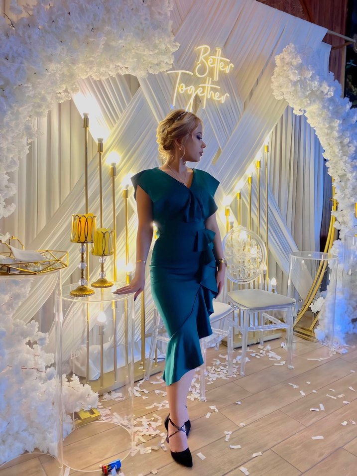 Turkuaz Drapeli Uzun Abiye Elbise - Görsel 2