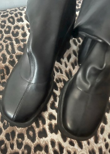 Bershka 1 kez giyildi Deri Platform Topuklu Gotik Kadın Bot - Görsel 2