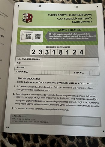 AYT Sayısal 3'lü Simülasyon Denemeleri Kitabı - Görsel 2