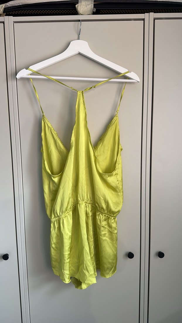 Sarı Midi V Yaka Drapeli Kadın Tulum - Görsel 2