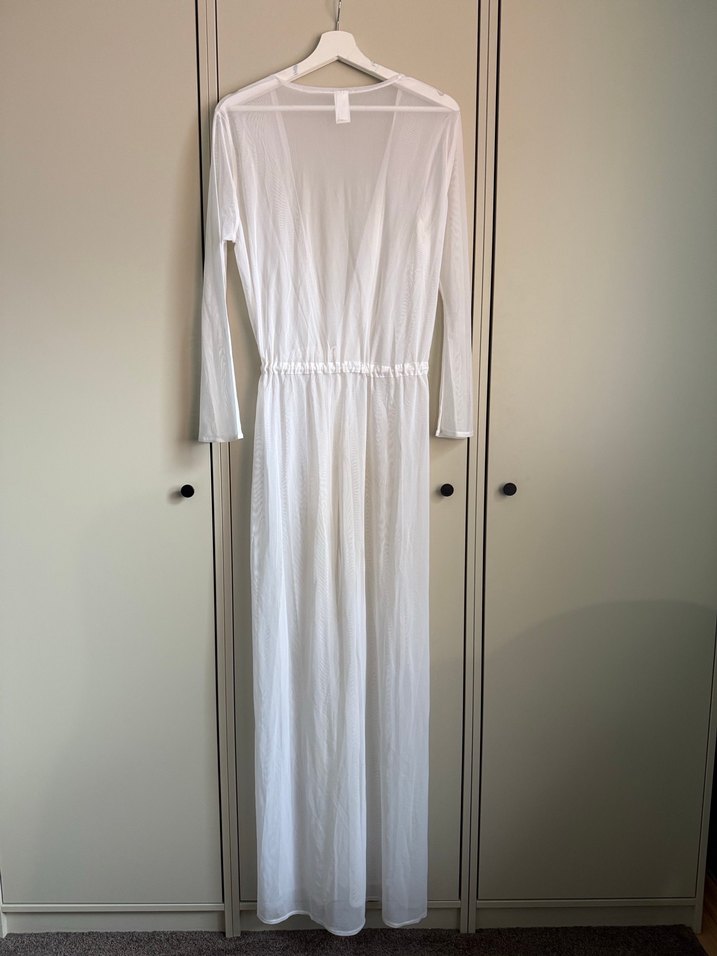 Beyaz Uzun Kollu Bohem Uzun Elbise - Görsel 2