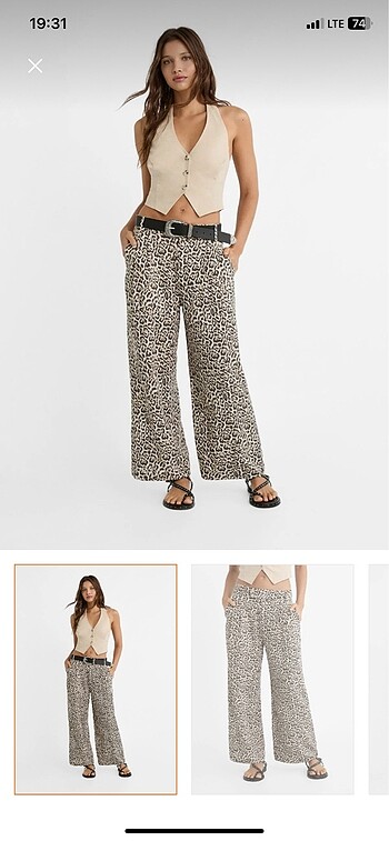 keten karışımlı leopar desenli pantolon