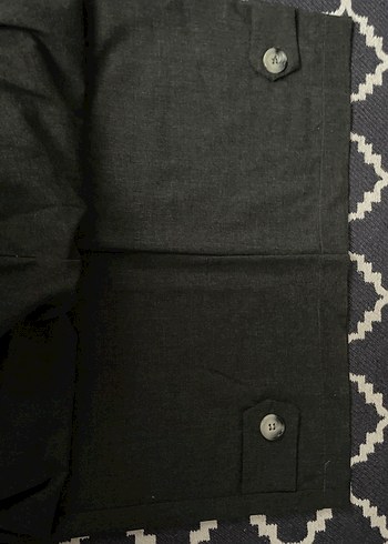 Gri Düğmeli Keten Kadın Pantolon - Görsel 3