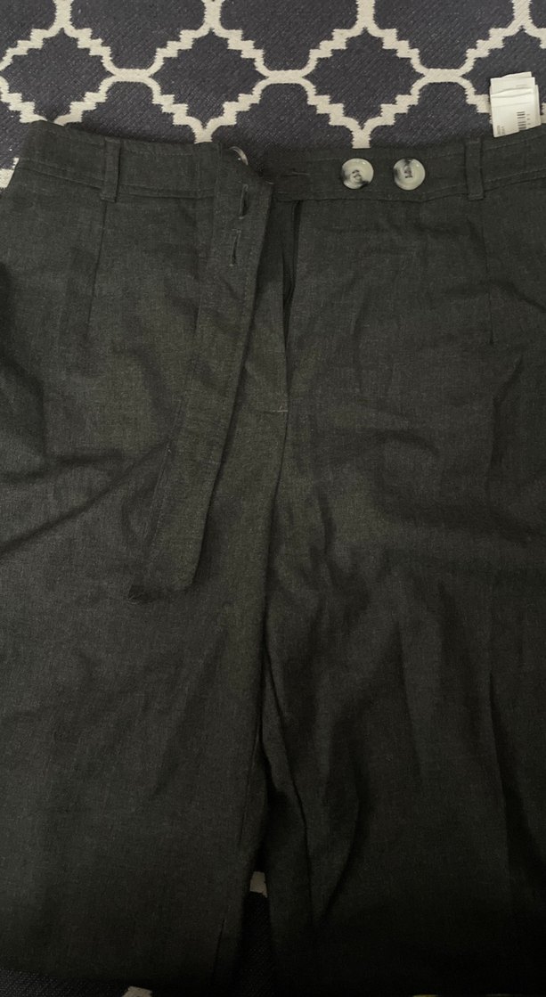 Gri Düğmeli Keten Kadın Pantolon - Görsel 2