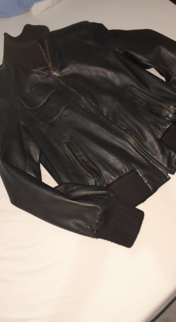 Siyah Kadın Deri Biker Ceket - Görsel 2