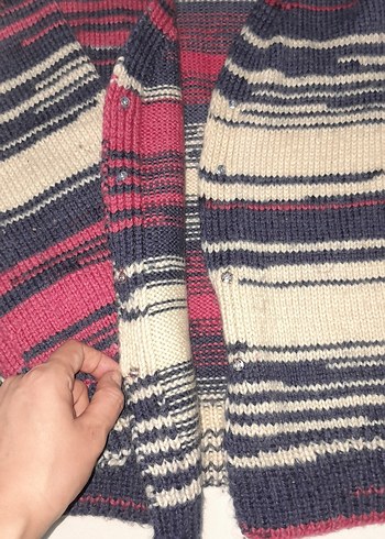 Çok Renkli Kadın Örgü Yün Kazak - Görsel 2