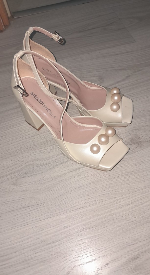 Bej Platform Topuklu Kadın Abiye Ayakkabı - Görsel 2