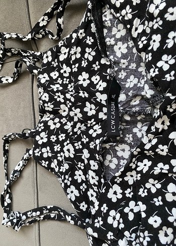 Kadın Bol Paça Çiçek Desenli Siyah Tulum - Görsel 9