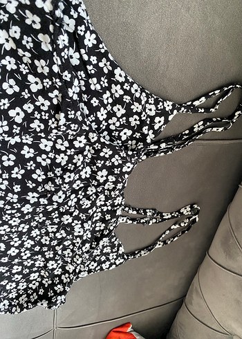 Kadın Bol Paça Çiçek Desenli Siyah Tulum - Görsel 8