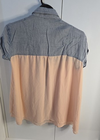 Diğer Düğmeli Kısa Kollu Denim Bej Gömlek
