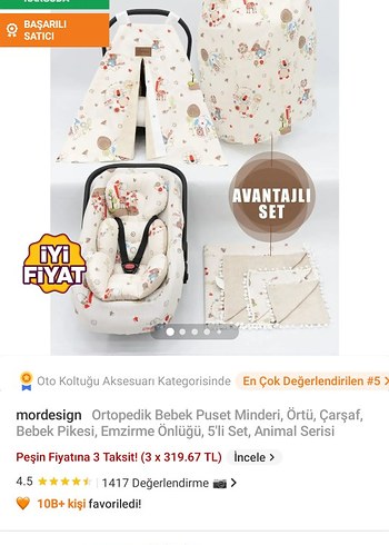 Bebek Puset Minderi ve Aksesuar Seti 4lü