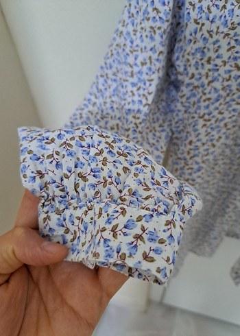 9 Yaş Beden mavi Renk kız çocuk Bej Düğmeli Uzun Kollu Pamuk Gömlek