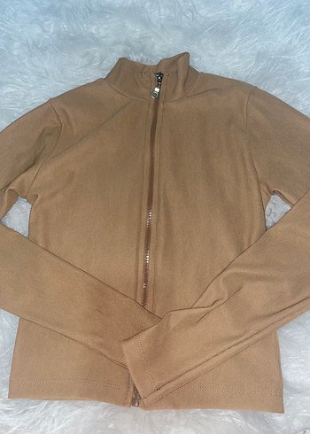 xl Beden Kısa Kesim Bej Fermuarlı Kadın crop
