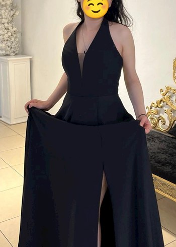 Abiye Uzun Siyah Gotik V Yakalı Elbise