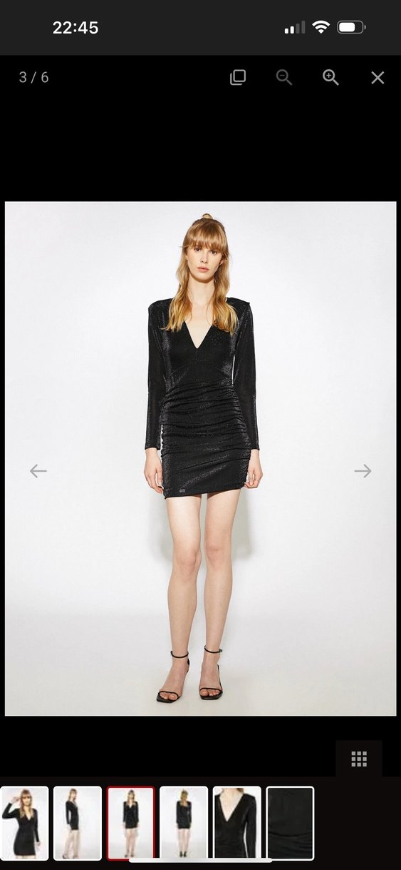 Siyah Parlak Midi V Yaka Drapeli Elbise - Görsel 3