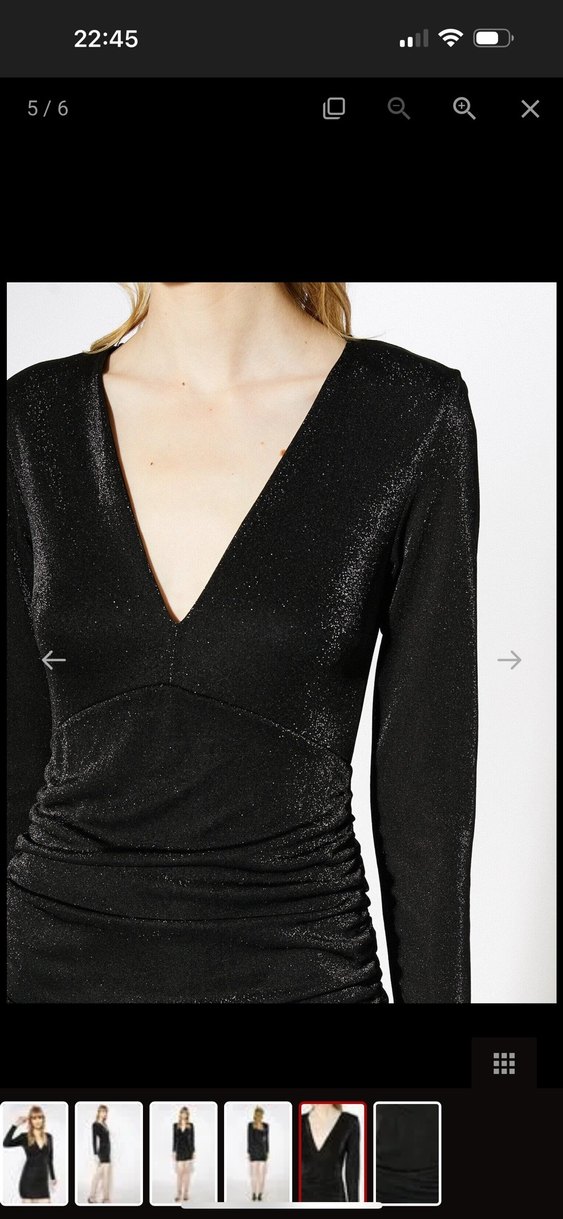 Siyah Parlak Midi V Yaka Drapeli Elbise - Görsel 4