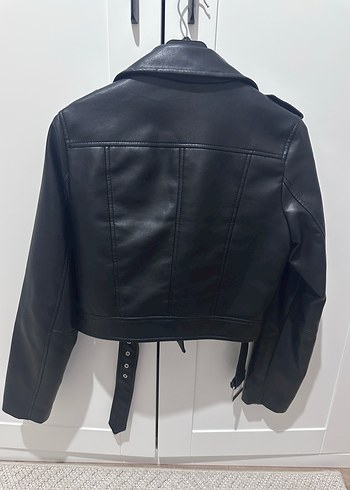 Stradivarius Siyah Kadın Deri Biker Ceket - Görsel 4