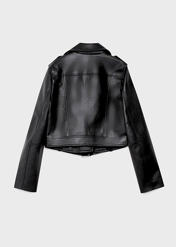 Stradivarius Siyah Kadın Deri Biker Ceket - Görsel 2