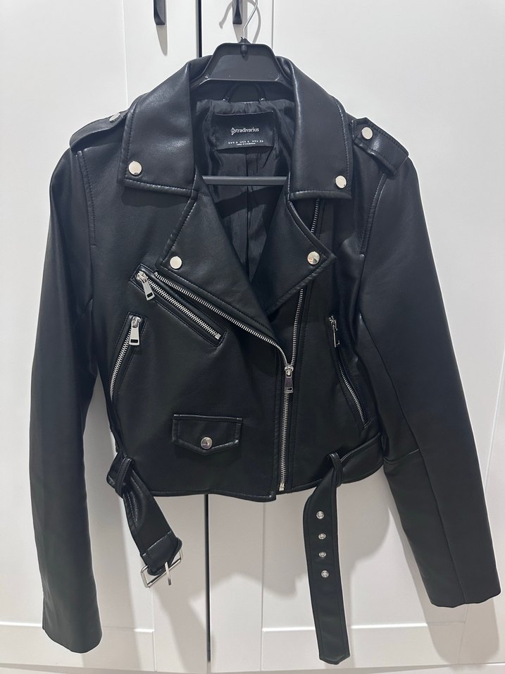 Stradivarius Siyah Kadın Deri Biker Ceket - Görsel 3