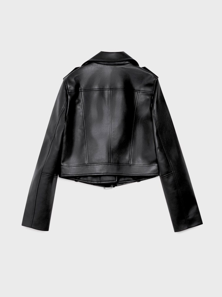 Stradivarius Siyah Kadın Deri Biker Ceket - Görsel 2