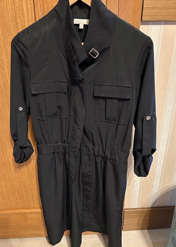 Kemerli Siyah Kadın Gömlek Elbise- Midi-İpekyol-Twist - Görsel 2