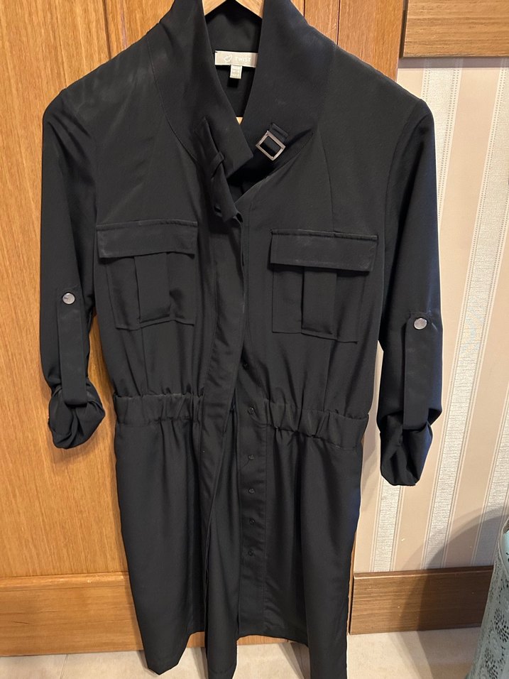 Kemerli Siyah Kadın Gömlek Elbise- Midi-İpekyol-Twist - Görsel 2