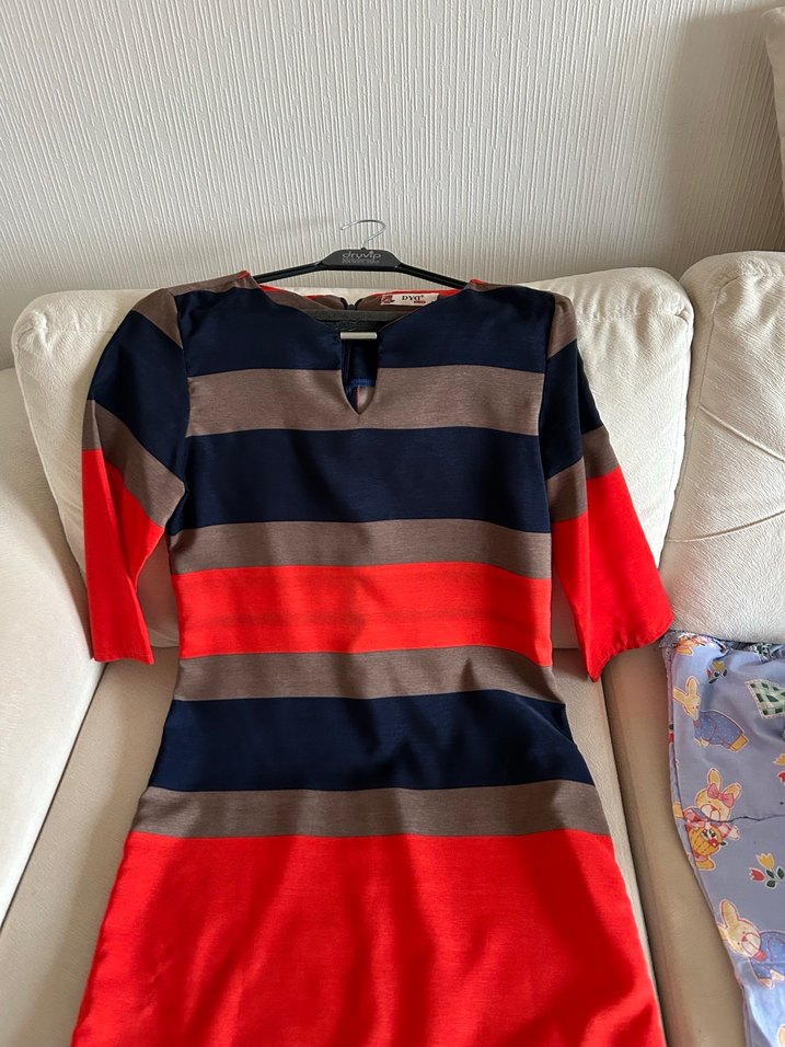 Çizgili,Midi Kadın Elbise - Görsel 3