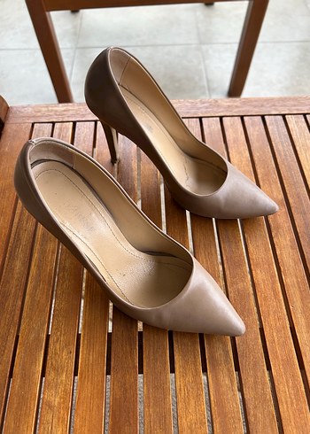 Bej Gerçek Deri Stiletto Topuklu Kadın Ayakkabı - Görsel 3