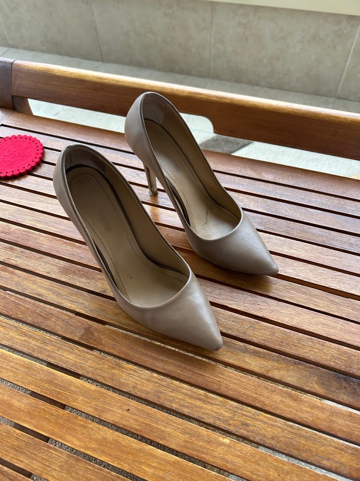 Bej Gerçek Deri Stiletto Topuklu Kadın Ayakkabı - Görsel 4