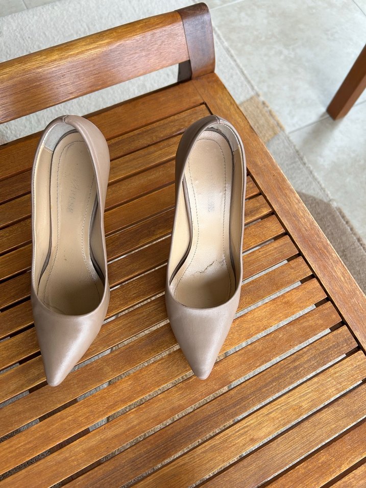 Bej Gerçek Deri Stiletto Topuklu Kadın Ayakkabı - Görsel 5