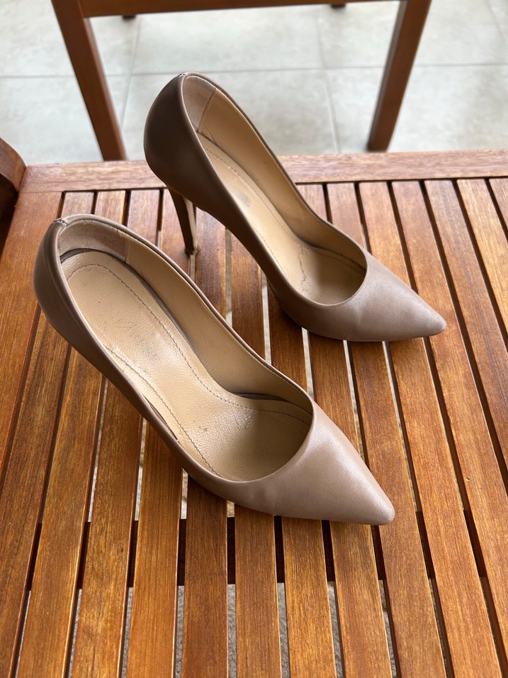 Bej Gerçek Deri Stiletto Topuklu Kadın Ayakkabı - Görsel 3