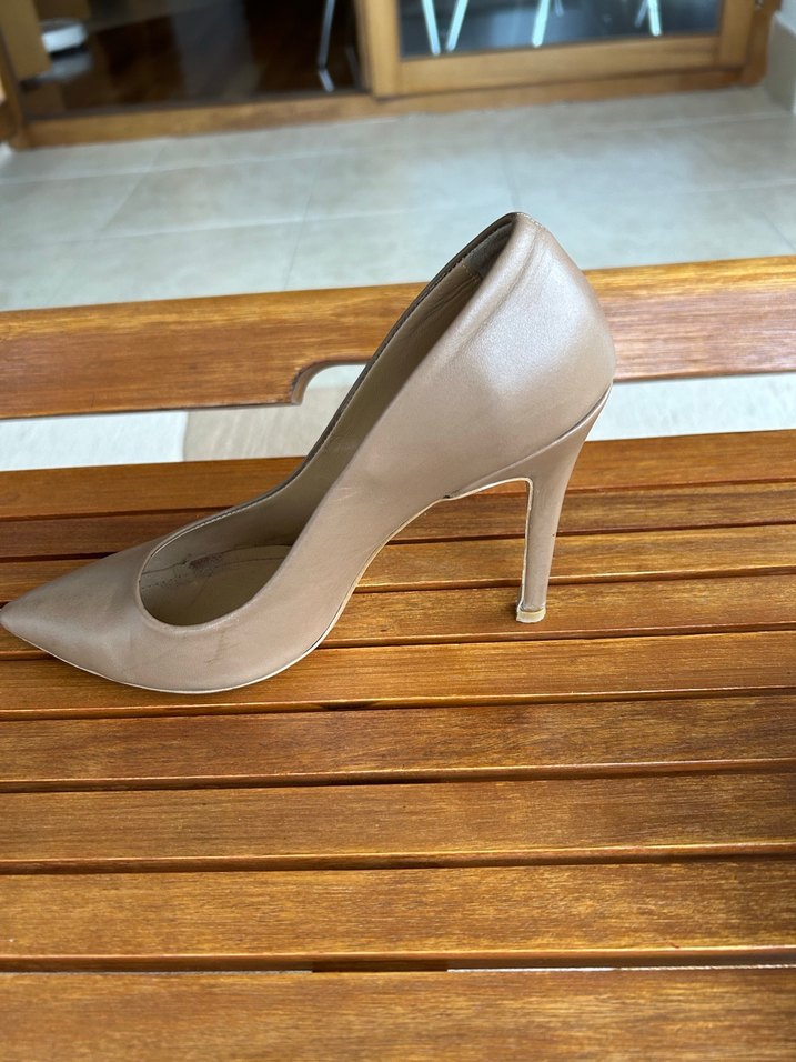 Bej Gerçek Deri Stiletto Topuklu Kadın Ayakkabı - Görsel 2