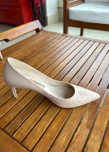 Bej-Pudra Stiletto Topuklu Kadın Ayakkabı-Gerçek deri. - Görsel 2