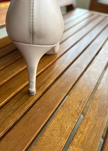 Bej-Pudra Stiletto Topuklu Kadın Ayakkabı-Gerçek deri. - Görsel 4