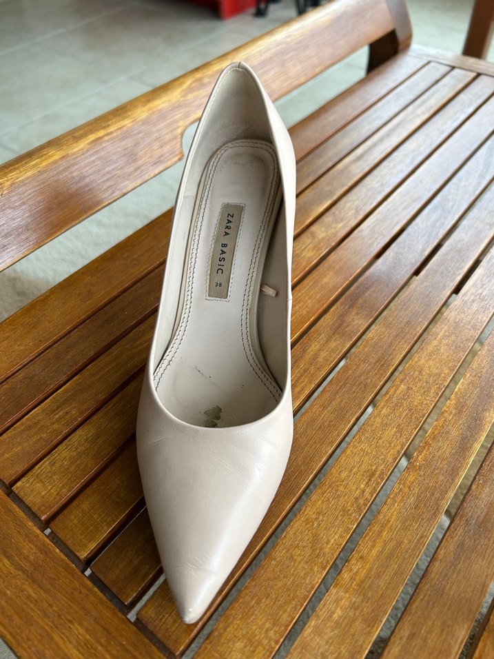 Bej-Pudra Stiletto Topuklu Kadın Ayakkabı-Gerçek deri. - Görsel 3