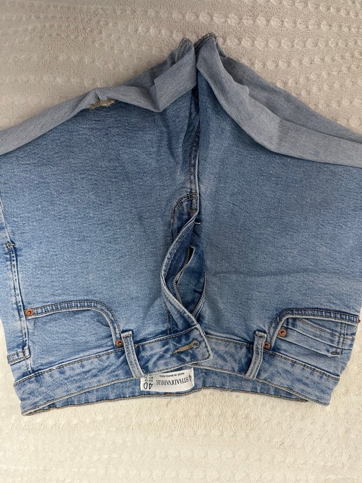 Düğmeli Mavi Mini Denim Şort - Görsel 2