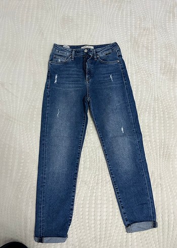 Kadın Mavi Denim Bol Kesim Midi Kot Pantolon - Görsel 2