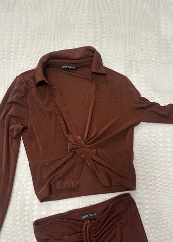 Kahverengi İnce Fit Kadın  ikili Takım - Görsel 4