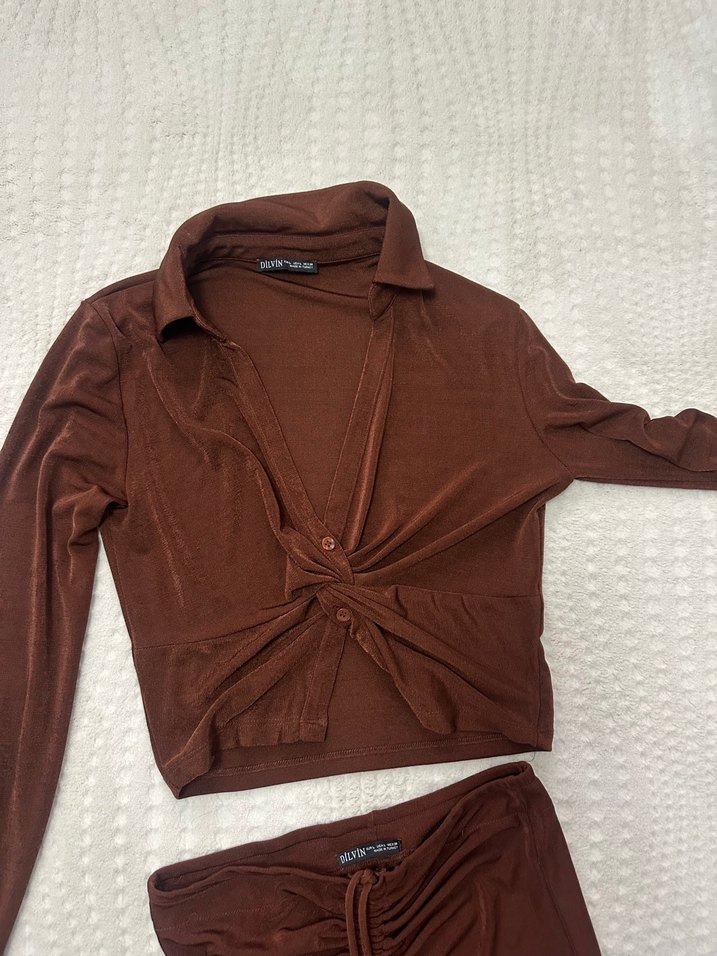 Kahverengi İnce Fit Kadın  ikili Takım - Görsel 4