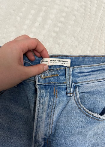 Düğmeli Mavi Kadın Denim Pantolon - Görsel 3