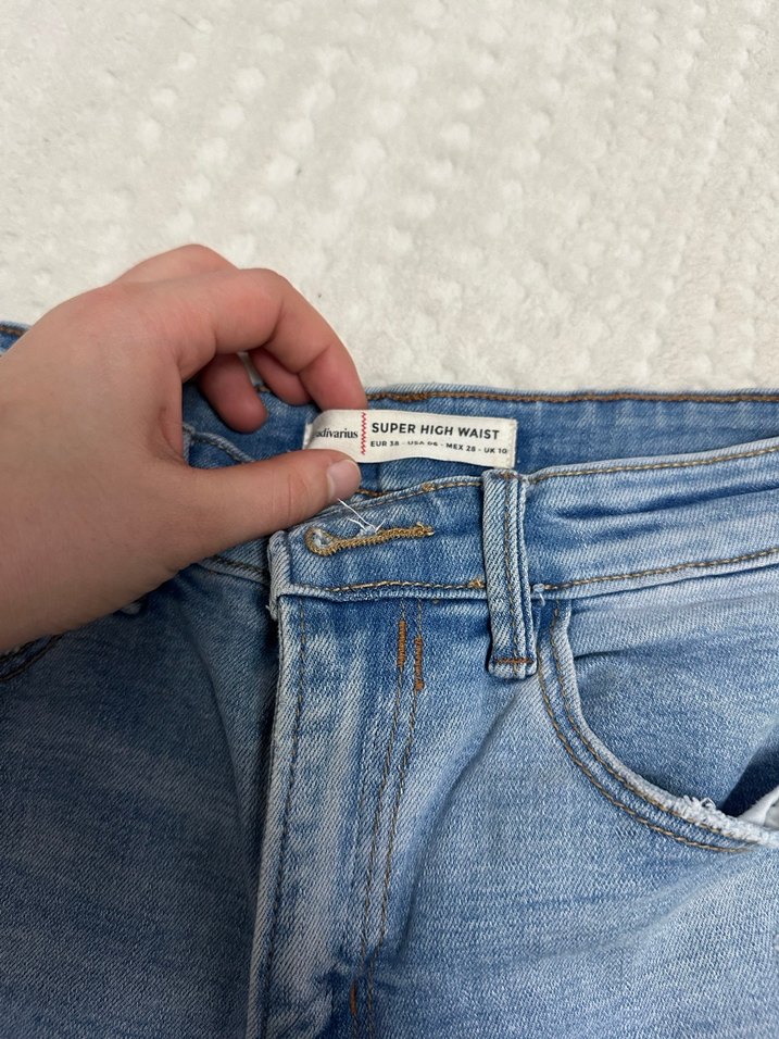 Düğmeli Mavi Kadın Denim Pantolon - Görsel 3