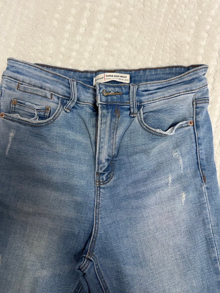 Düğmeli Mavi Kadın Denim Pantolon - Görsel 2